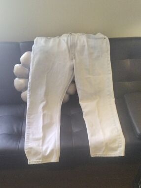 Levi's White Denim Jeans with Tan Leather Patch